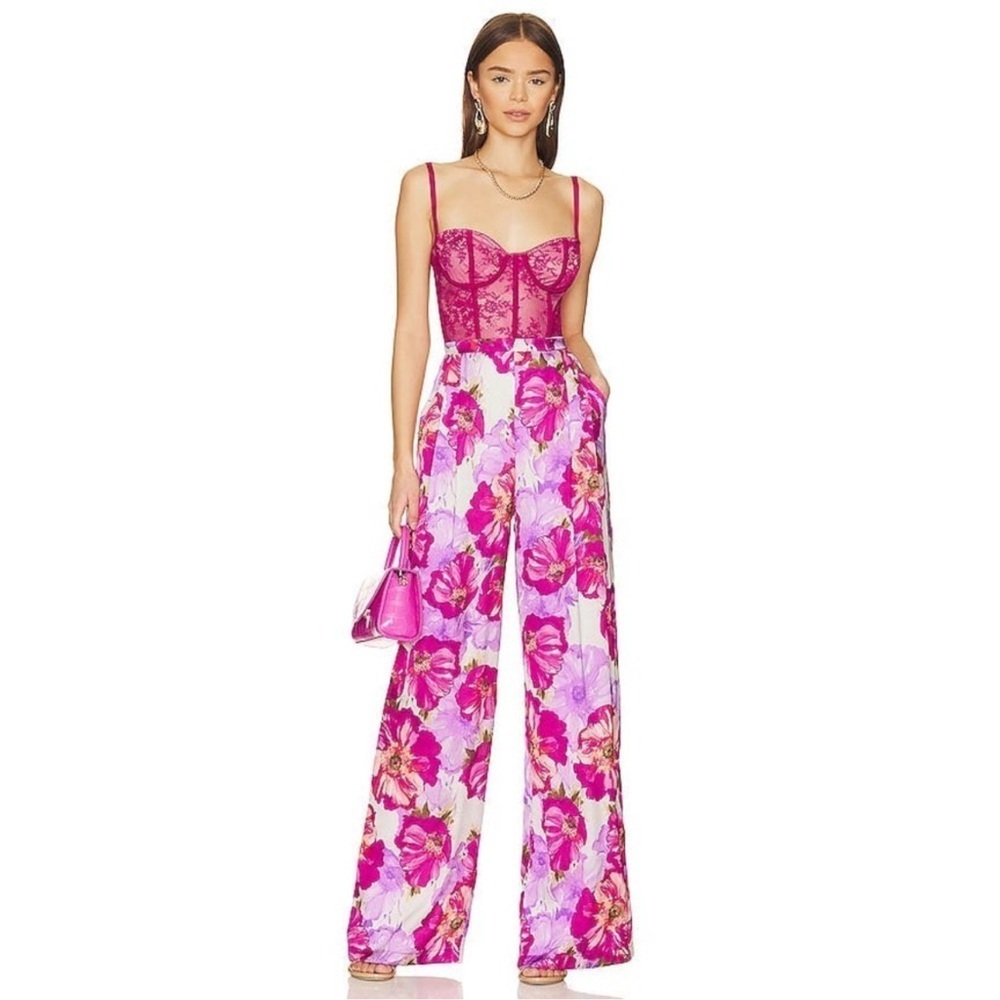 Katie May Fuchsia Floral Bustier Wide-Leg Jumpsuit
